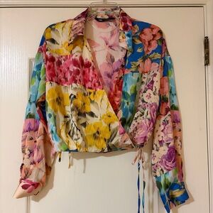 Zara Multicolor Floral Wrap Blouse